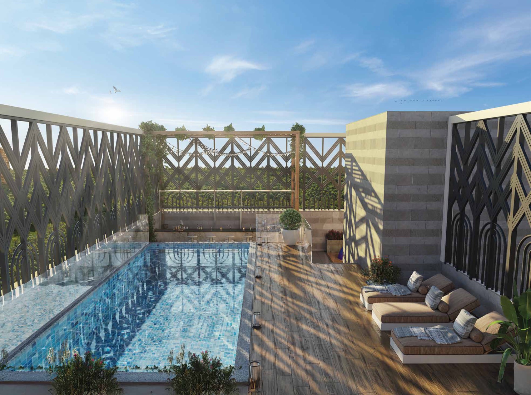 Rooftop swimming pool with sun deck