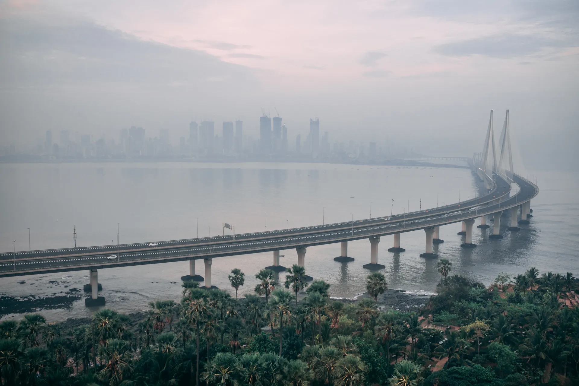 Mumbai skyline across the Bandra–Worli Sea Link
