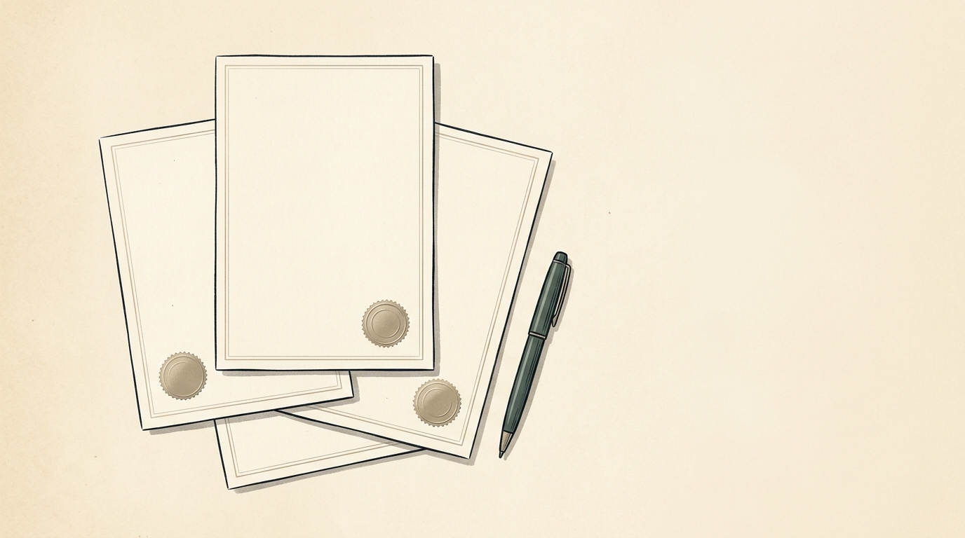 Editorial illustration of three official property documents stacked on paper